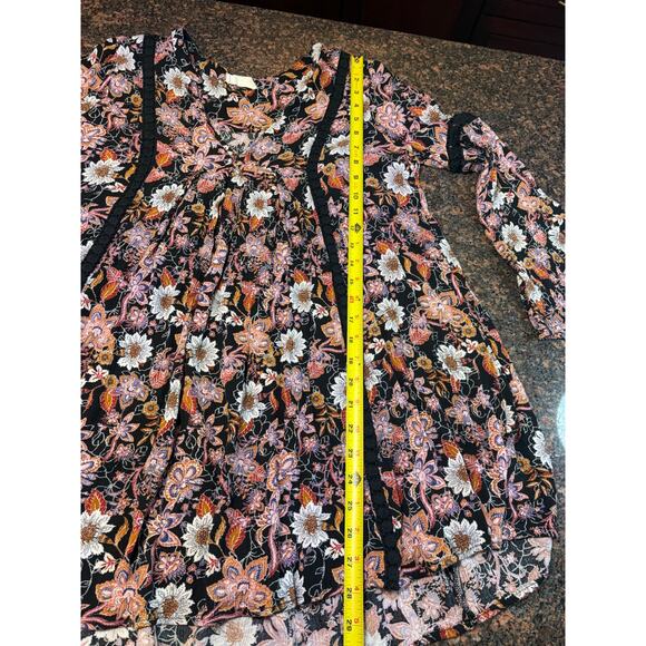Alter'd State Black Floral Mini Bell Sleeve Boho Dress Size L - Picture 5 of 12